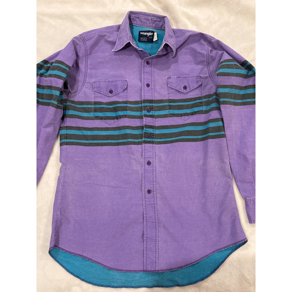 Vintage Wrangler Purple Western Shirt Teal Stripe Extra Long Tails Mens 16-34